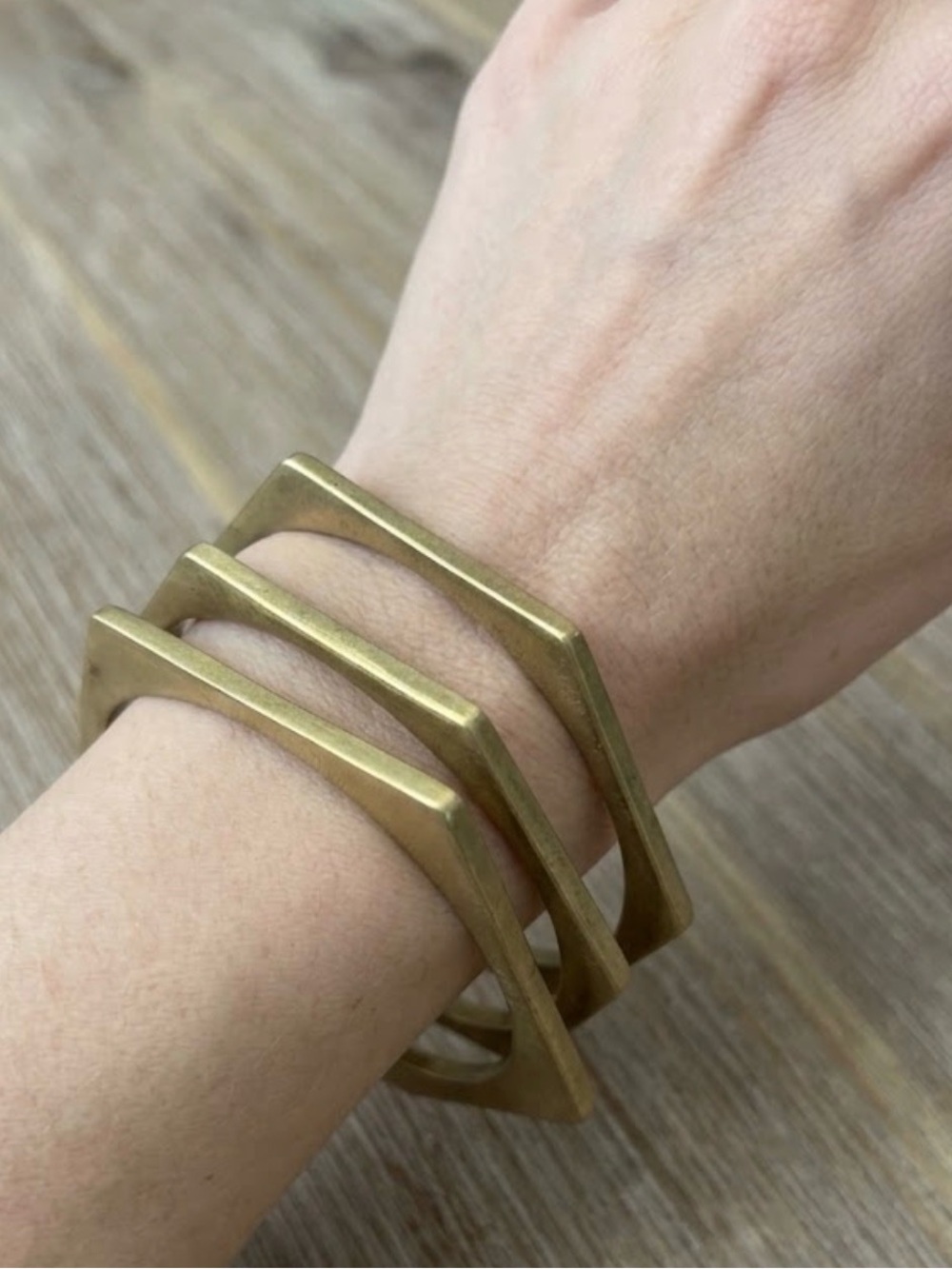 Set of 3 Brass Geometric Bangle Bracelets